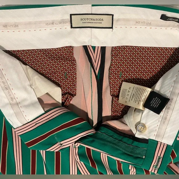 Scotch & Soda Men's Green and Red Striped Chinos